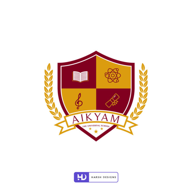 Aikyam The Universal School emblem logo design for education and corporate branding in India by Harsh Designs, professional logo design service in Hyderabad (2)