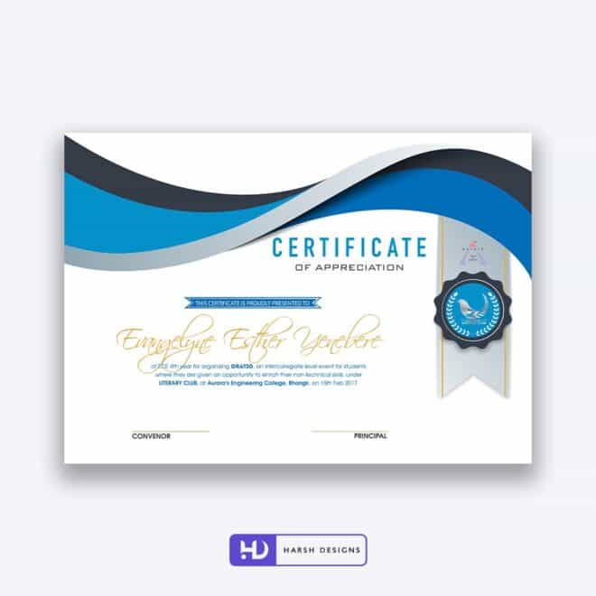 Aurora Engineering College Certificate Design 4 - Corporate Identity and Business Stationery Design - Harsh Designs - Graphic Designing Service in Hyderabad