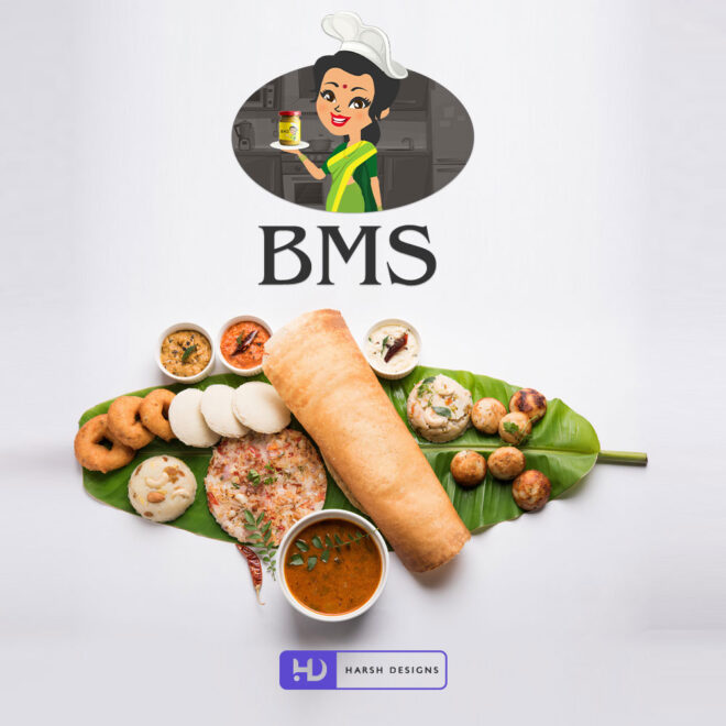 BMS Foods mascot logo design and food industry corporate branding created by Harsh Designs graphic designer service in Hyderabad, India (1)