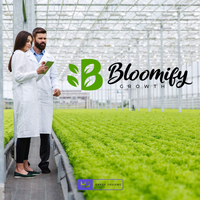 Bloomify emblem logo design with nature and eco-friendly branding created by Harsh Designs graphic designer service in Hyderabad, India (1)