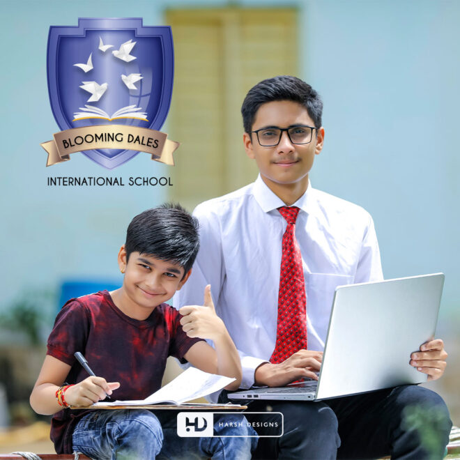 Blooming Dales International School emblem logo design and corporate branding created by Harsh Designs graphic designer service in Hyderabad, India (1)