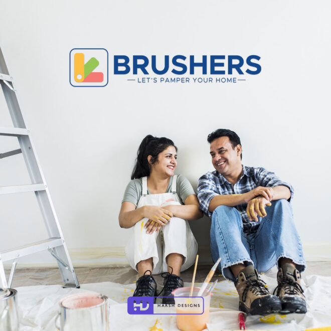Brushers Let's Pamper Your Home painting company logo design with color fan deck and swatches pictorial mark created by Harsh De (1)
