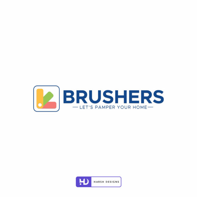 Brushers Let's Pamper Your Home painting company logo design with color fan deck and swatches pictorial mark created by Harsh De (2)