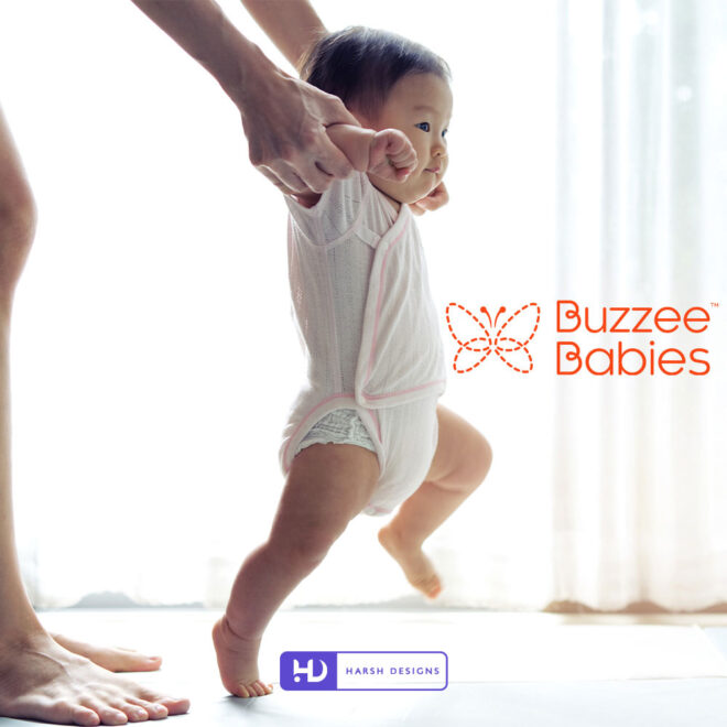 Buzzee Babies combination logo mark design and baby clothes branding created by Harsh Designs graphic designer service in Hyderabad, India (1)