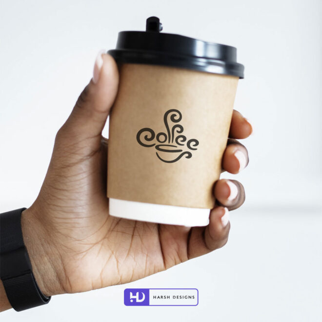 Coffee Cup emblem logo design and café beverage branding created by Harsh Designs graphic designer service in Hyderabad, India (1)