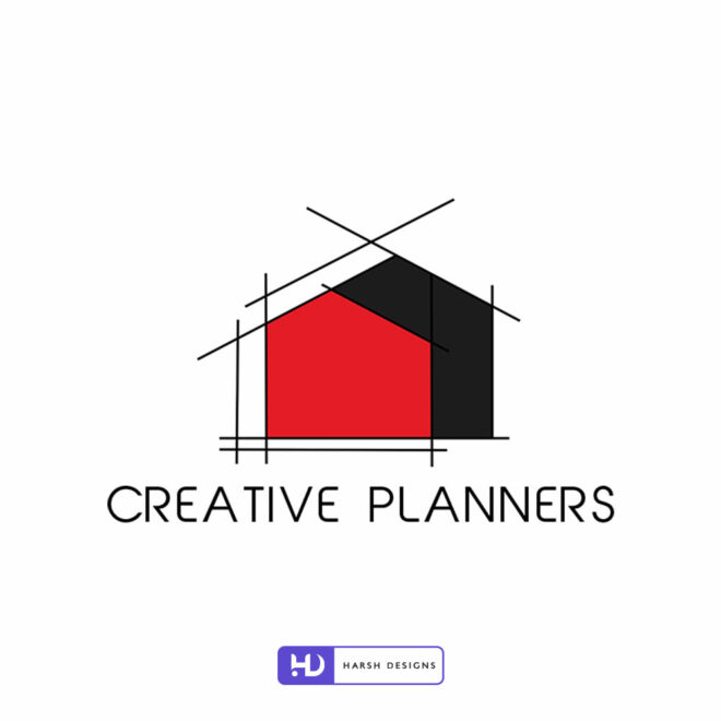 Creative Planners construction and real estate pictorial mark logo design with corporate branding created by Harsh Designs graphic designer service in Hyderabad