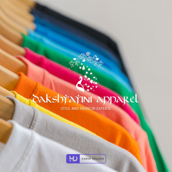 Dakshyayini Apparel emblem logo design with peacock line art for women’s apparel and accessories branding created by Harsh Desig (1)