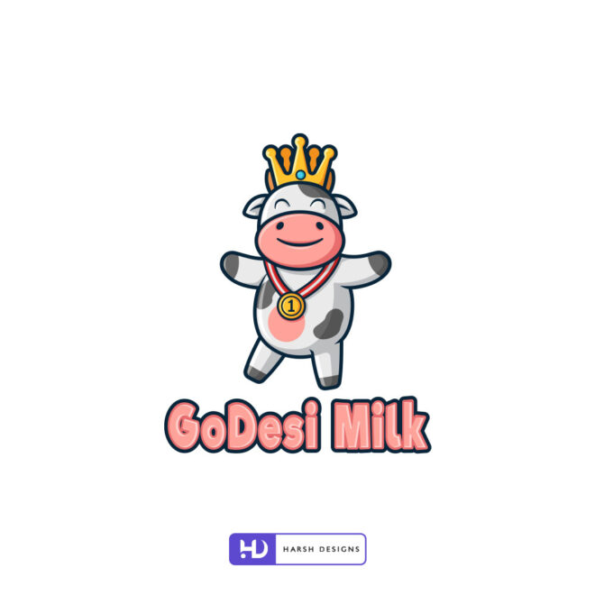 Desi Milk mascot logo design with cow illustration for dairy branding created by Harsh Designs logo design service in Hyderabad, Bangalore, and across India (2)