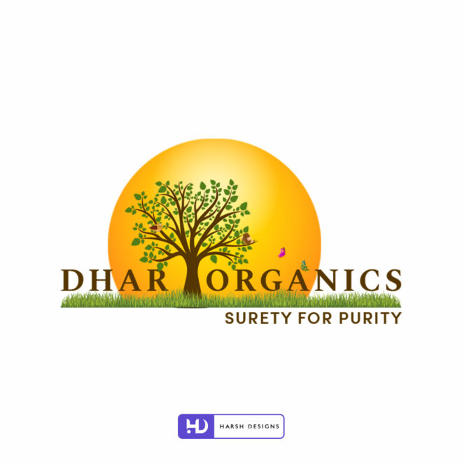 Dhar Organics Surety for Purity organic food logo design with pictorial mark and nature branding created by Harsh Designs graphic designer service in Hyderabad,