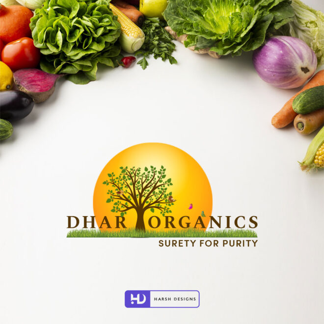 Dhar Organics Surety for Purity organic food logo design with pictorial mark and nature branding created by Harsh Designs graphic designer service in Hyderabad, India (1)