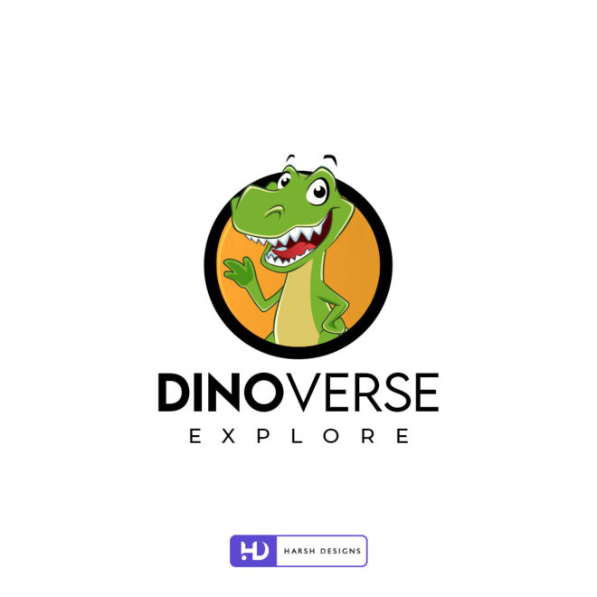 DinoVerse mascot logo design with creative dinosaur branding created by Harsh Designs graphic designer service in Hyderabad, India (2)