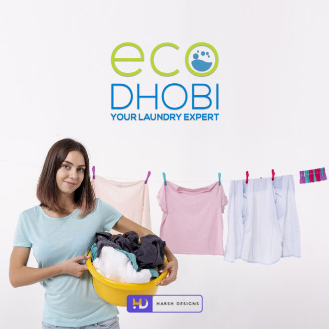 ECO DHOBI Your Laundry Expert abstract laundry logo design with washing machine concept created by Harsh Designs corporate graphic designer service in Hyderabad, India (1)
