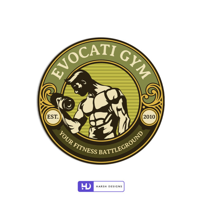 Evocati Gym emblem logo design for fitness and corporate branding created by Harsh Designs logo design service in Hyderabad, Bangalore, and across India (2)