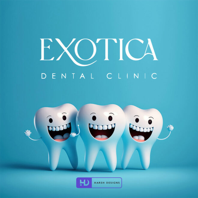Exotica Dental Clinic wordmark logo design for dental healthcare branding created by Harsh Designs logo design service in Hyderabad, India (1)