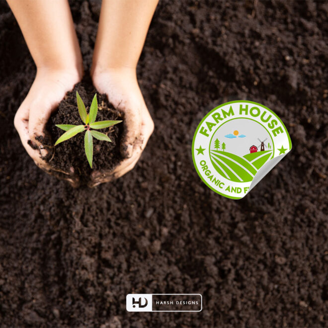 Farm House Organic and Fresh Foods emblem logo design with nature concept for organic food branding created by Harsh Designs gra (1)