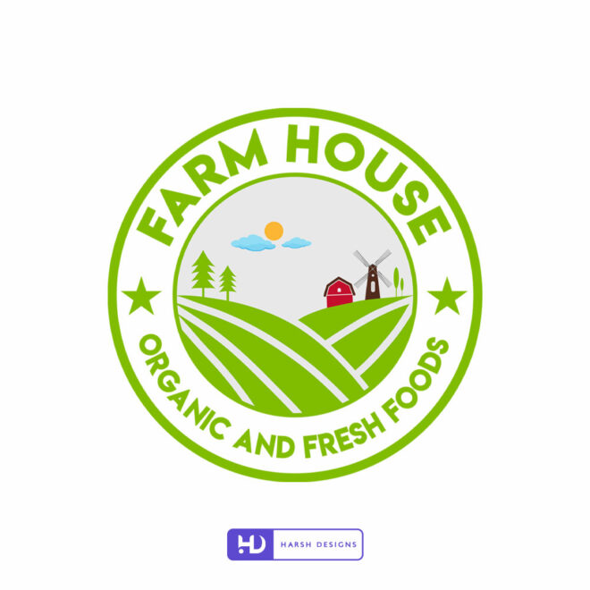 Farm House Organic and Fresh Foods emblem logo design with nature concept for organic food branding created by Harsh Designs gra (2)