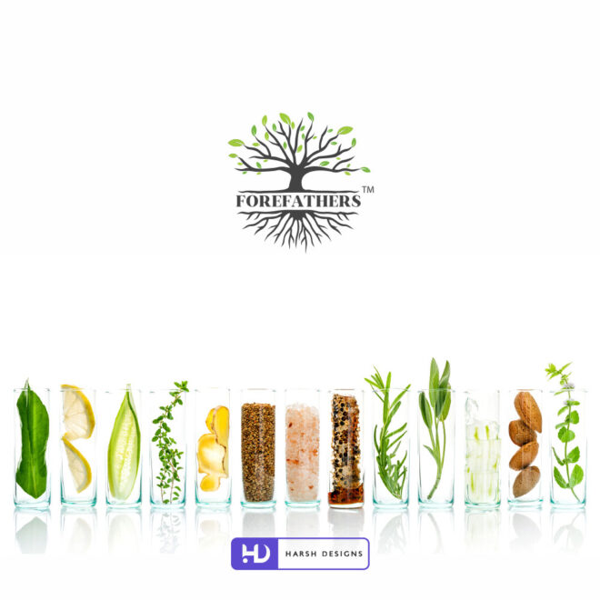 Forefathers herbal logo design with pictorial mark and nature-inspired corporate branding created by Harsh Designs graphic designer service in Hyderabad, India (1)