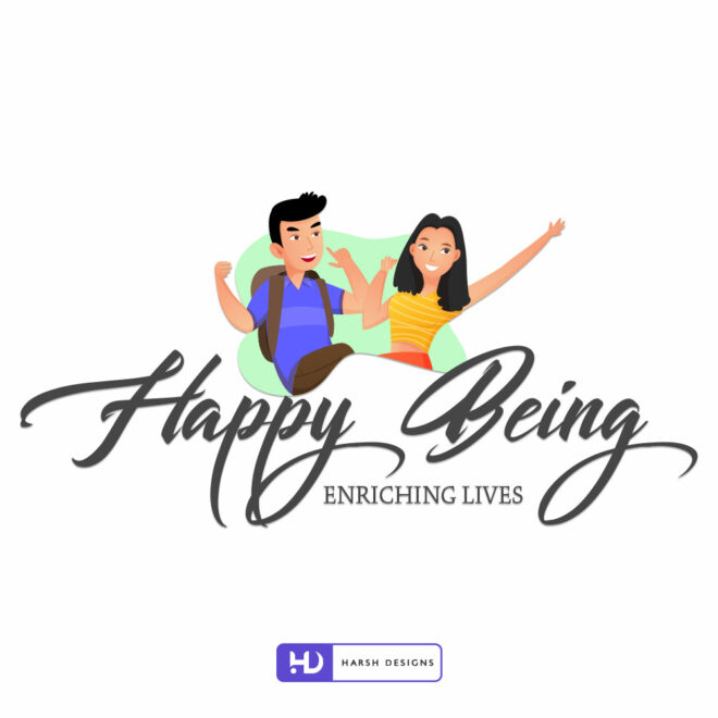Happy Being Enriching Lives children mascot logo design with character illustration for kids brand and corporate branding created by Harsh Designs graphic desig