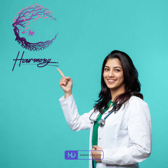 Harmony women healthcare emblem logo design for medical and corporate branding created by Harsh Designs graphic designer service in Hyderabad, India (1)
