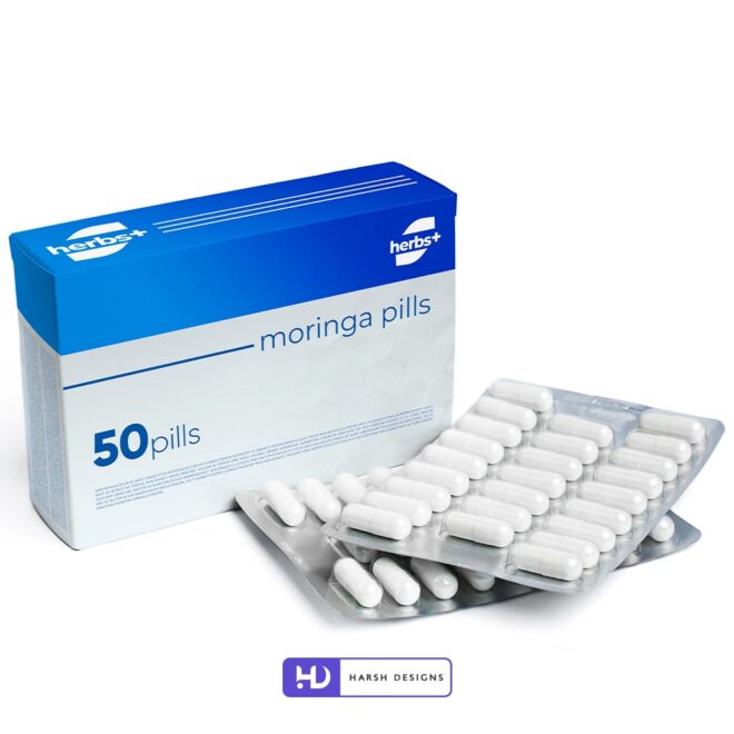 Herb+ Moringa Pills Outer Box and Tablets Strip Design, Product Design in Hyderabad, Package Design and Graphic Design Service (2)