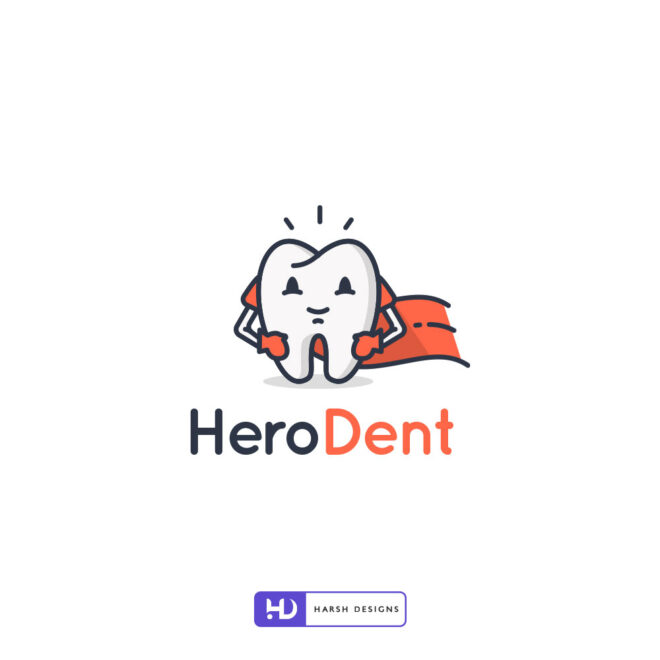 Hero Dent dentist pictorial mark logo design for dental clinic and oral healthcare branding created by Harsh Designs logo design service in Hyderabad, Bangalore