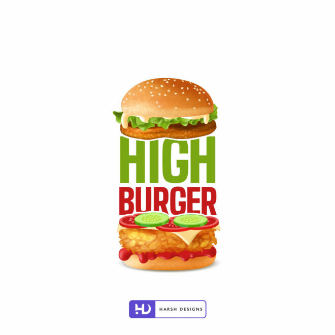 High Burger combination mark logo design for fast food and restaurant branding created by Harsh Designs logo design service in Hyderabad, India (2)