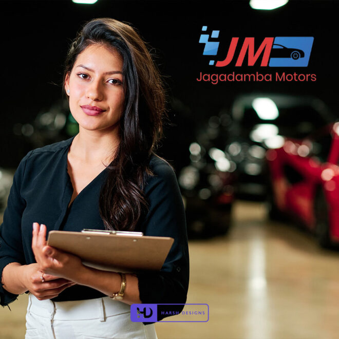 Jagadamba Motors pictorial mark logo design for automobile and vehicle branding created by Harsh Designs graphic designer service in Hyderabad, India (1)