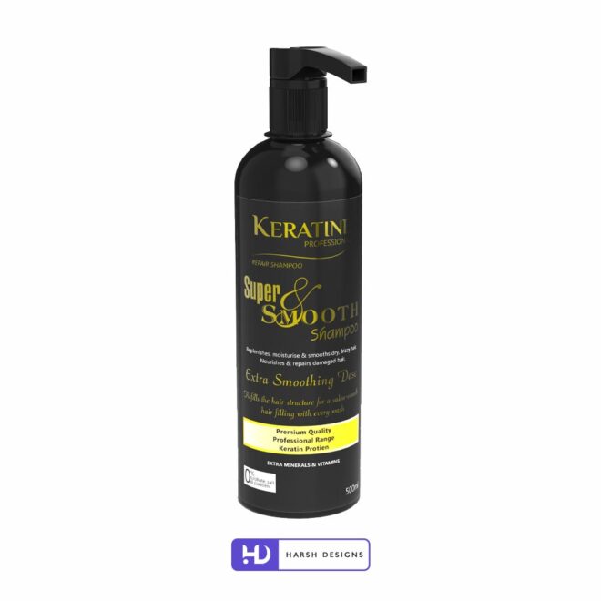Keratine Shine Smooth Shampoo Label and Package Design, Product Design, Label Design and Packaging Design Service in Hyderabad