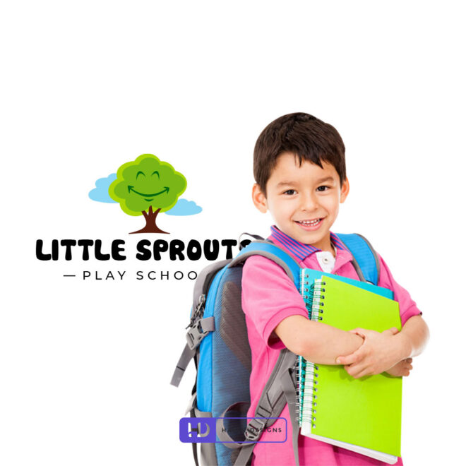 Little Sprouts mascot logo design for play school and kids brand branding created by Harsh Designs graphic designer service in Hyderabad, India (1)