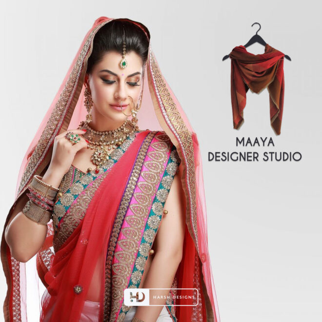 Maaya Designer Studio fashion pictorial mark logo design for Indian traditional saree and boutique branding created by Harsh Designs graphic designer service in Hyderabad (1)
