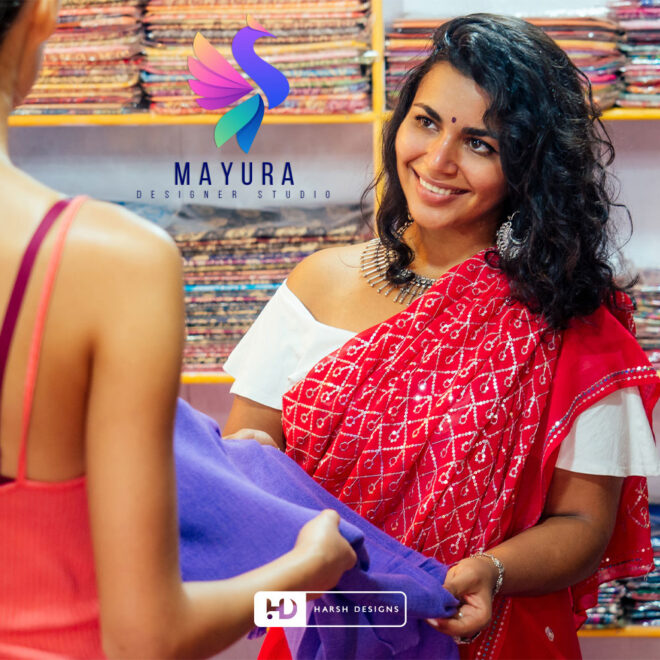 Mayura Designer Studio abstract logo design for costume designer and fashion studio branding created by Harsh Designs logo design service in Hyderabad, Bangalore, and acr (1)