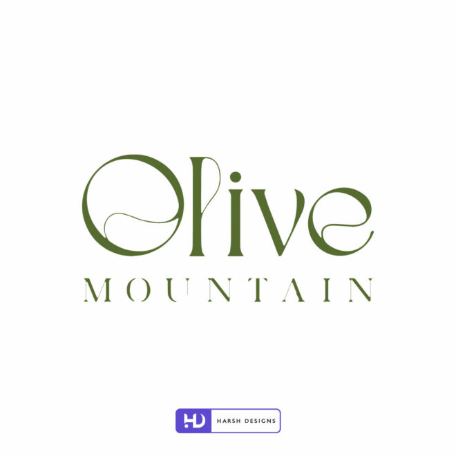 Olive Mountain wordmark logo design for olive oil and organic food branding created by Harsh Designs logo design service in Hyderabad, India (2)