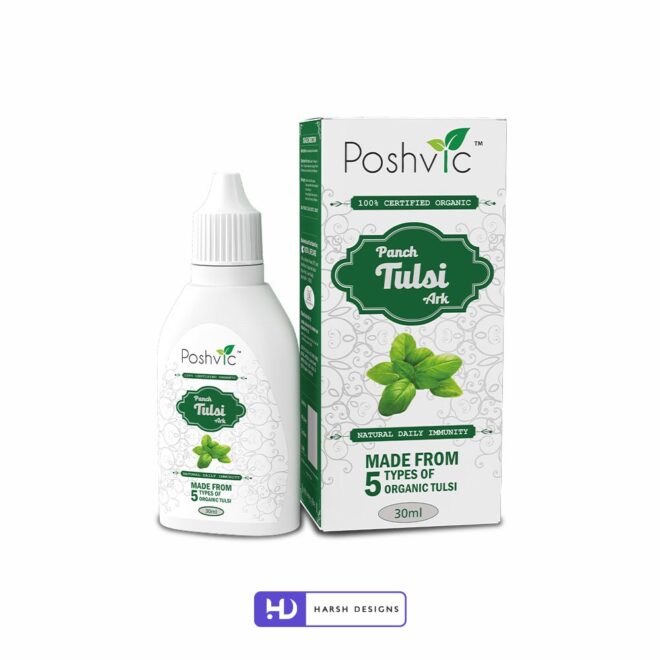 Panch Tulsi Ark Outer Box and Label Design, Poshvic Organic Tulsi Product Design and Packaging Design Service in Hyderabad (1)