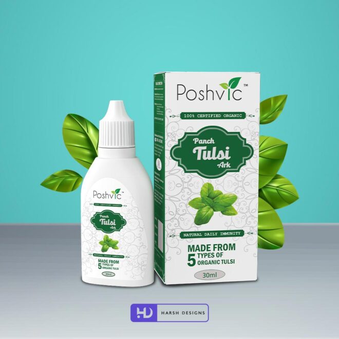 Panch Tulsi Ark Outer Box and Label Design, Poshvic Organic Tulsi Product Design and Packaging Design Service in Hyderabad (2)