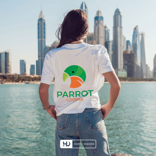 Parrot Utopia beach rental pictorial mark logo design for travel and leisure branding created by Harsh Designs logo design service in Hyderabad, Bangalore, and across Ind (1)