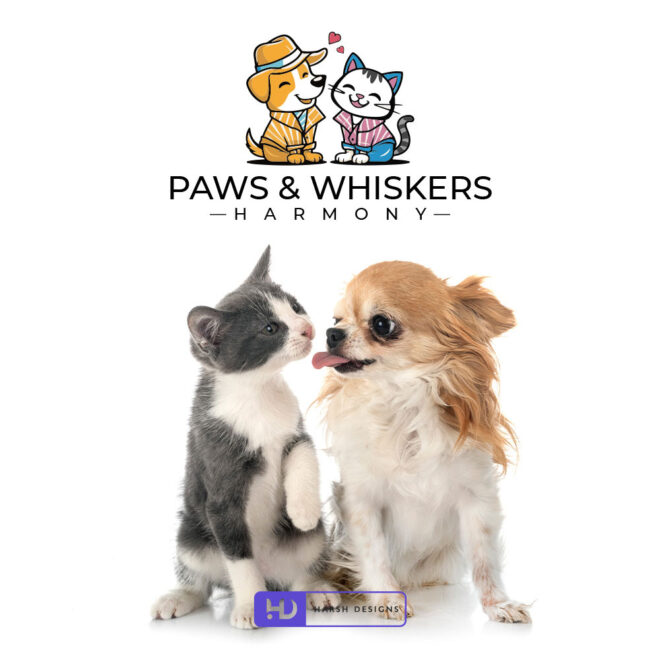 Paws and Whiskers mascot logo design for pet care and animal branding created by Harsh Designs graphic designer service in Hyderabad, India (1)