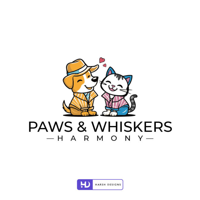 Paws and Whiskers mascot logo design for pet care and animal branding created by Harsh Designs graphic designer service in Hyderabad, India (2)