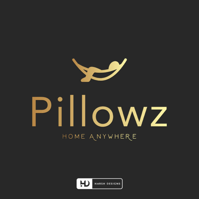 Pillowz Home Anywhere hotel and travel pictorial mark logo design for vacation and hospitality branding created by Harsh Designs (2)
