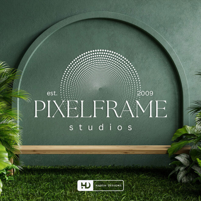 PixelFrame Studios wordmark logo design for digital studio and corporate branding created by Harsh Designs graphic designer serv (1)