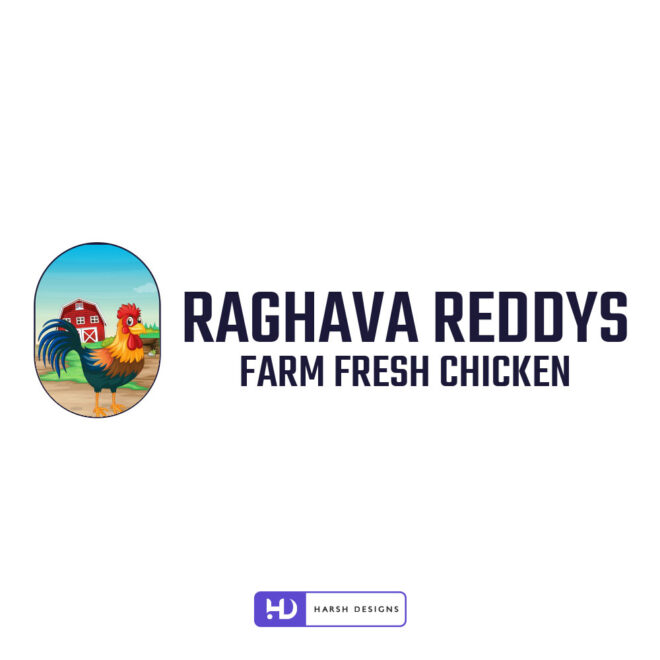 Raghava Reddys Farm Fresh Chicken mascot logo design with chicken illustration for poultry and food branding created by Harsh Designs logo design service in Hyd (2)