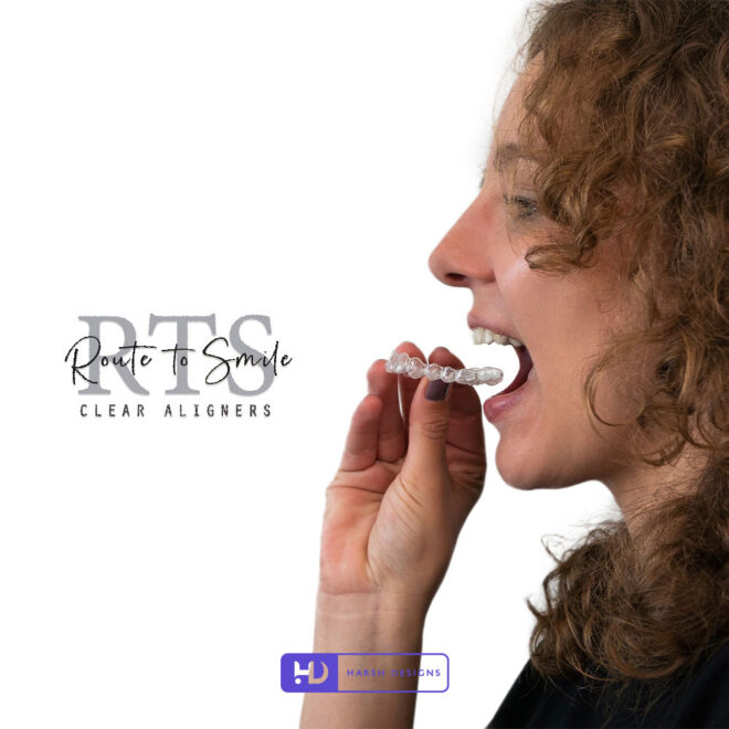 Route To Smile Clear Aligners RTS monogram logo design for dental clinic and orthodontic branding created by Harsh Designs graphic designer service in Hyderabad,