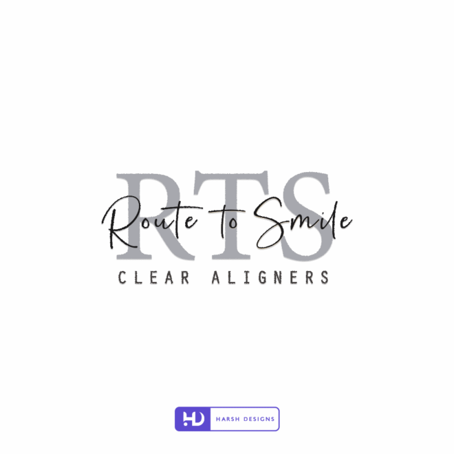 Route To Smile Clear Aligners RTS monogram logo design for dental clinic and orthodontic branding created by Harsh Designs graphic designer service in Hyderabad,