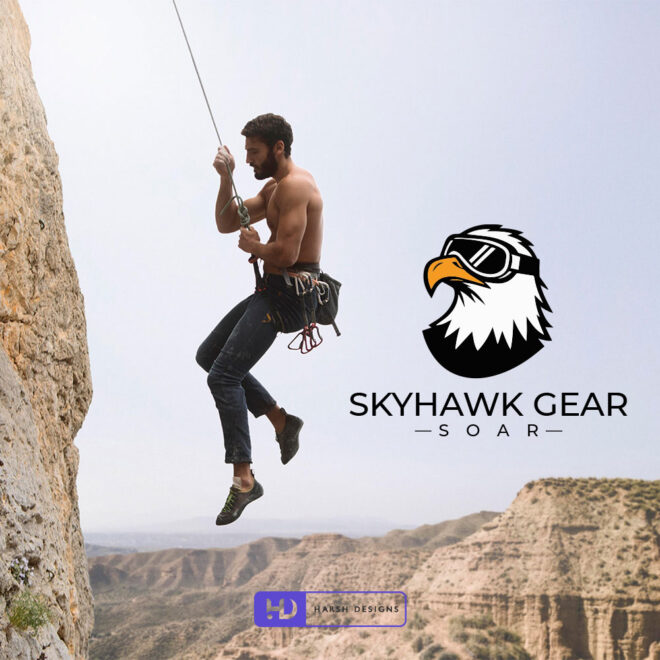 Skyhawk Gear emblem logo design for adventure and outdoor branding created by Harsh Designs graphic designer service in Hyderabad, India (1)
