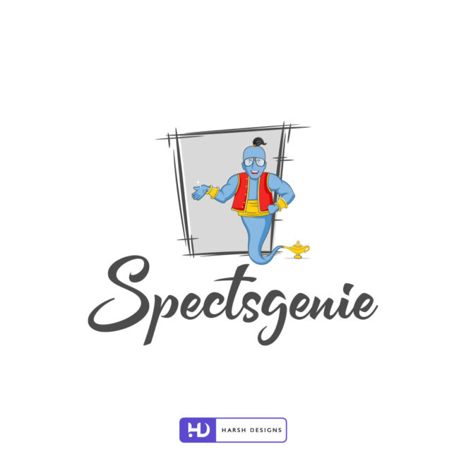 Spectsgenie mascot logo design with genie illustration for spectacles and eyewear corporate branding created by Harsh Designs gr (2)