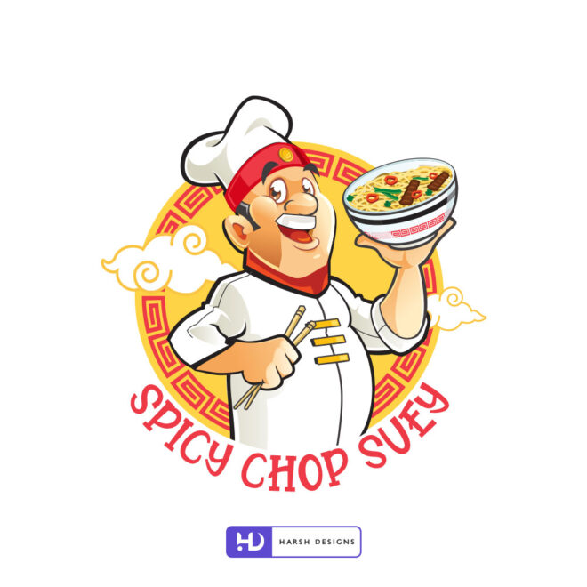 Spicy Chop Suey food mascot logo design for restaurant and culinary branding created by Harsh Designs logo design service in Hyderabad, Bangalore, and across In (2)
