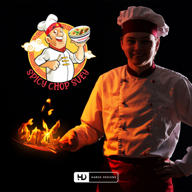 Spicy Chop Suey food mascot logo design for restaurant and culinary branding created by Harsh Designs logo design service in Hyderabad, Bangalore, and across India (1)