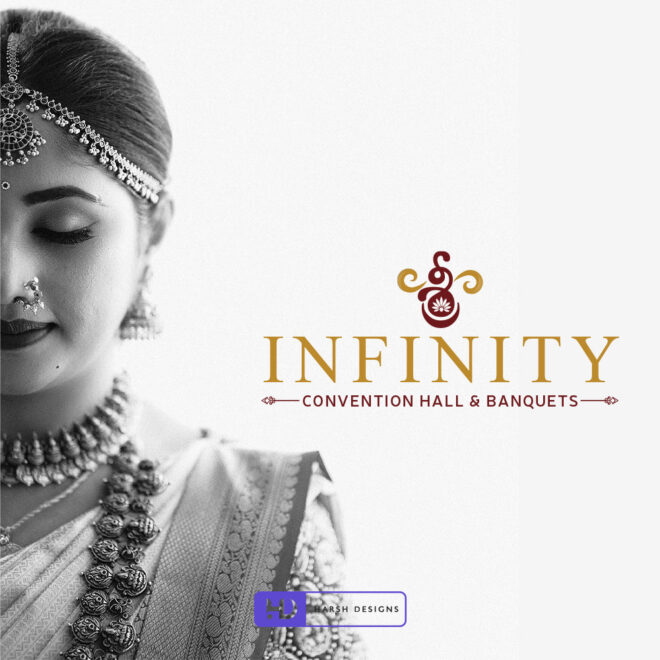 Sri Infinity Convention Hall & Banquets mascot craving logo design with creative illustration for event and hospitality branding (1)