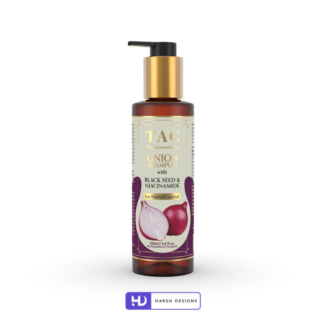 TAC Onion Shampoo 3D Product Packaging Visualization Harsh Designs 3D Modeling for Product Packaging Design Service in Hyderabad