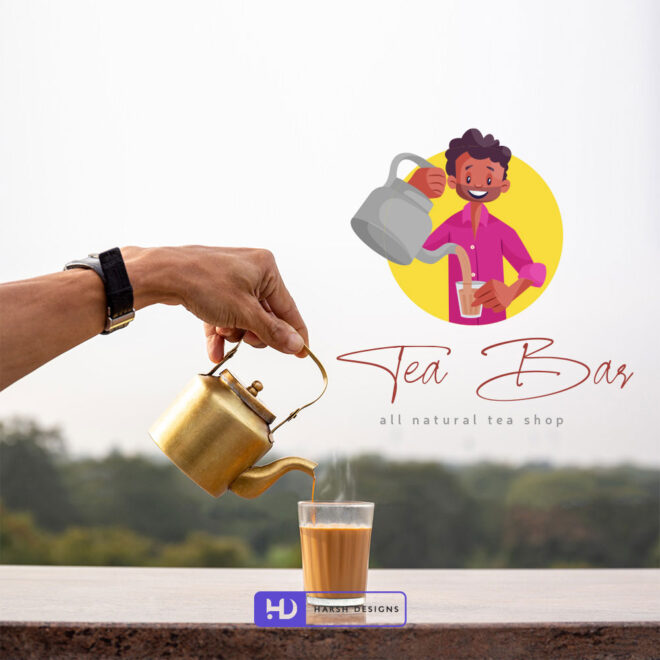 Tea Bar mascot logo design for tea stall and beverage branding created by Harsh Designs graphic designer service in Hyderabad, India (1)