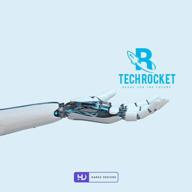 Tech Rocket monogram logo design for IT and technology corporate branding created by Harsh Designs logo design service in Hyderabad, Bangalore, and across India (1)